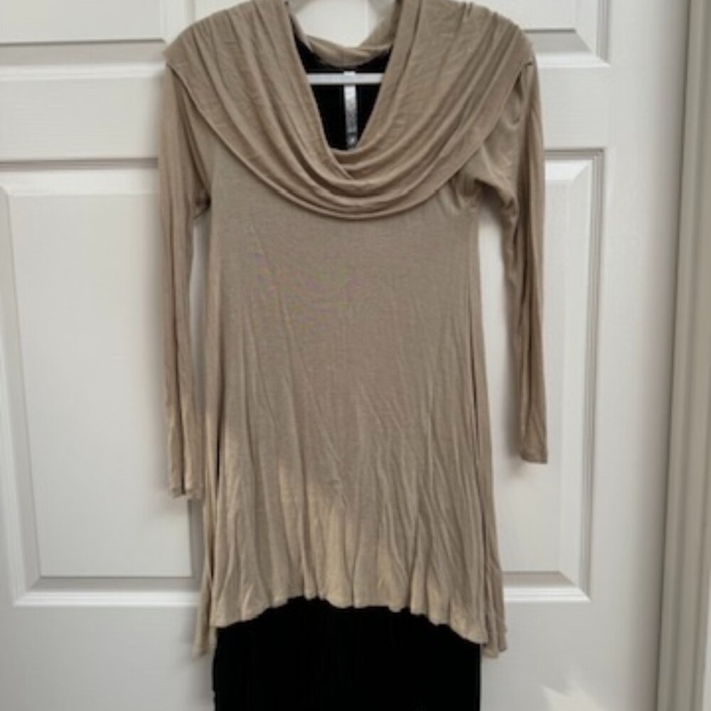 Kensie Cowl Neck Dress Size S Tan/Black Long Sleeve Pullover
